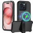 CONWOE Magnetic for iPhone 15 Case,with Belt Clip,[Compatible with Magsafe] W/Tempered Glass Screen Protector,Anti-Drop,Shockproof,Heavy Duty Protection (Wine red)