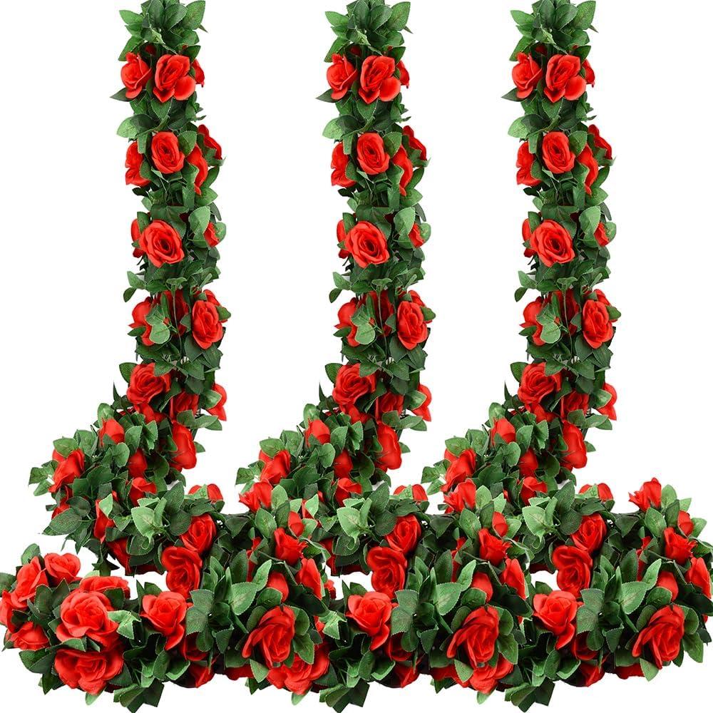 Rose Flower Garland 5pack 41Ft Artificial Fake Rose Garland Vine Artificial Flowers for Decoration Floral Garlands Decor (Red)
