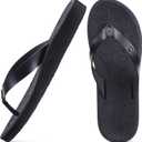 ONCAI Women's Flip Flops Comfortable Arch Support Yoga Mat Summer Beach Walking Thong Cushion Sandals Ladies Outdoor Vacation Essentials Slide Shoes Rubber Soles US Size 5-11 (Black)