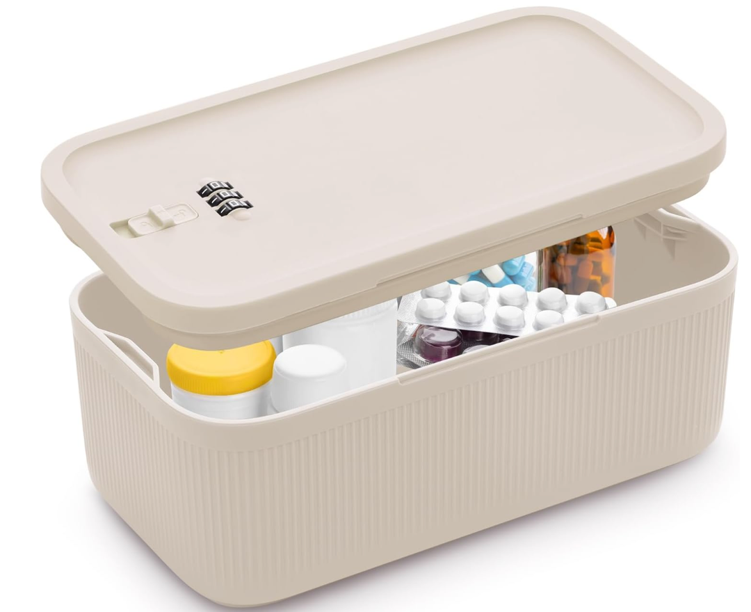 Lockable Storage Box, Small Lock Box with Combination Code for Phone/Medicine Safe/Food Home/Refrigerator/Office/Personal Items/Travel/Gift,9.25 x 5.04 x 3.62 