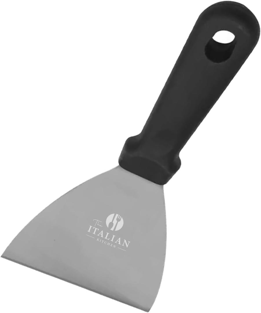 The Italian Kitchen Professional Pizza Dough Scraper, Stainless Steel Triangular Pizza Dough Spatula - 3.75 Inch Blade, 9.5 Inches Overall