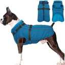 Lelepet Waterproof Dog Jacket with Harness Built in Warm Dog Winter Coat, Windproof Reflective Fleece Jacket, Dogs Coats for Medium Dogs,Thermal Pet Snowsuit for Cold Weather, Schnauzer, Pug, Blue M