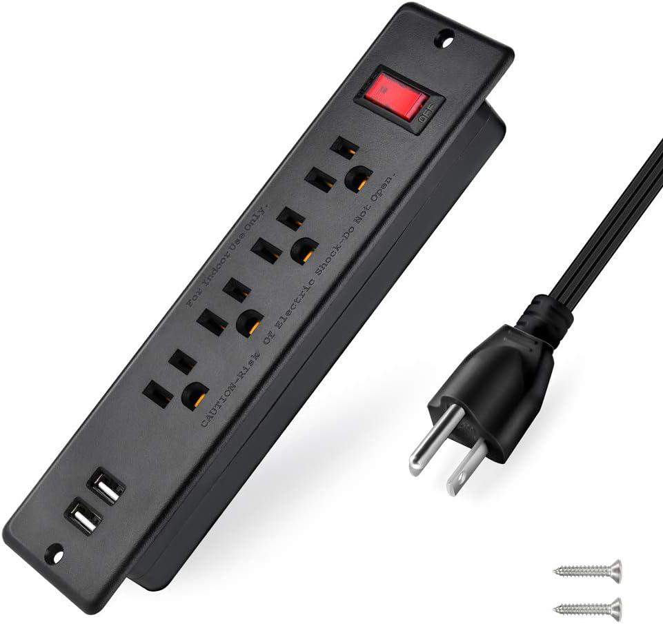 USB Power Strip Recessed Power Socket Mountable Outlet Extender Multiple Protection 4 Outlet 2 USB Built in Conference Desk Workbench