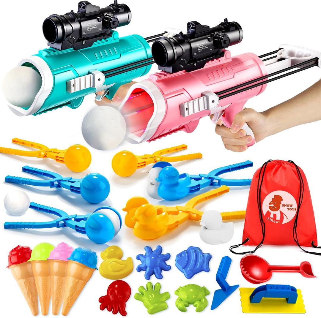 28 Pack Snow Toys-Snowball Maker Toy for Kids Winter Outdoor Toys with Snowball Launcher, Duck Snowball Maker, Animal Sand Molds for Toddlers Kids Boys Christmas Girls