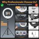 22'' Ring Light with 75'' Tripod Stand, LED Display/2 USB Ports/6500K Dimmable Ring Light for ipad Phone Holder for Tattoo Lash Live Makeup Video Recording TikTok Barber Stylist Photography