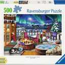 Ravensburger - Northern Lights - 500 Piece Large Format Jigsaw Puzzle - Stunning, Bold, Vivid Image of The Phenomenon - Warm Fireside Cabin - Premium Quality - Puzzles for Adults