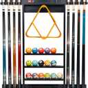 Pool Stick Holder Wall Mount, 8 Cues Solid Wood Billiard Pool Cue Rack, Pool Table Accessories (Black)