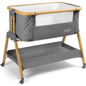 3 In 1 Baby Bassinet with Wheels, Portable Bedside Sleeper for Baby with 7 Adjustable Heights and Foam Mattress, Baby Bedside Crib for Newborns and Infants with Storage Basket, Carry Bag Included (Charcoal Grey)