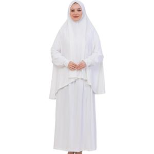 Prien Soft Prayer Dress For Women, Muslim Abaya Hijab Set, Long Turkish Cotton Praying Outfit, Islamic Clothes For Ramadan (White), One Size