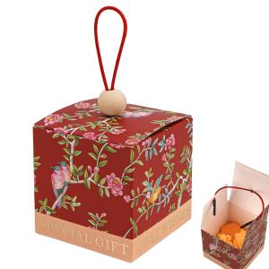 HannaFires 50PCS Chinese Wedding Double Happiness Favors - Red Floral Candy Treat Gift Boxes with Handle, Chinese Style Party Favor Boxes for Guests, Engagement, Wedding & Celebration