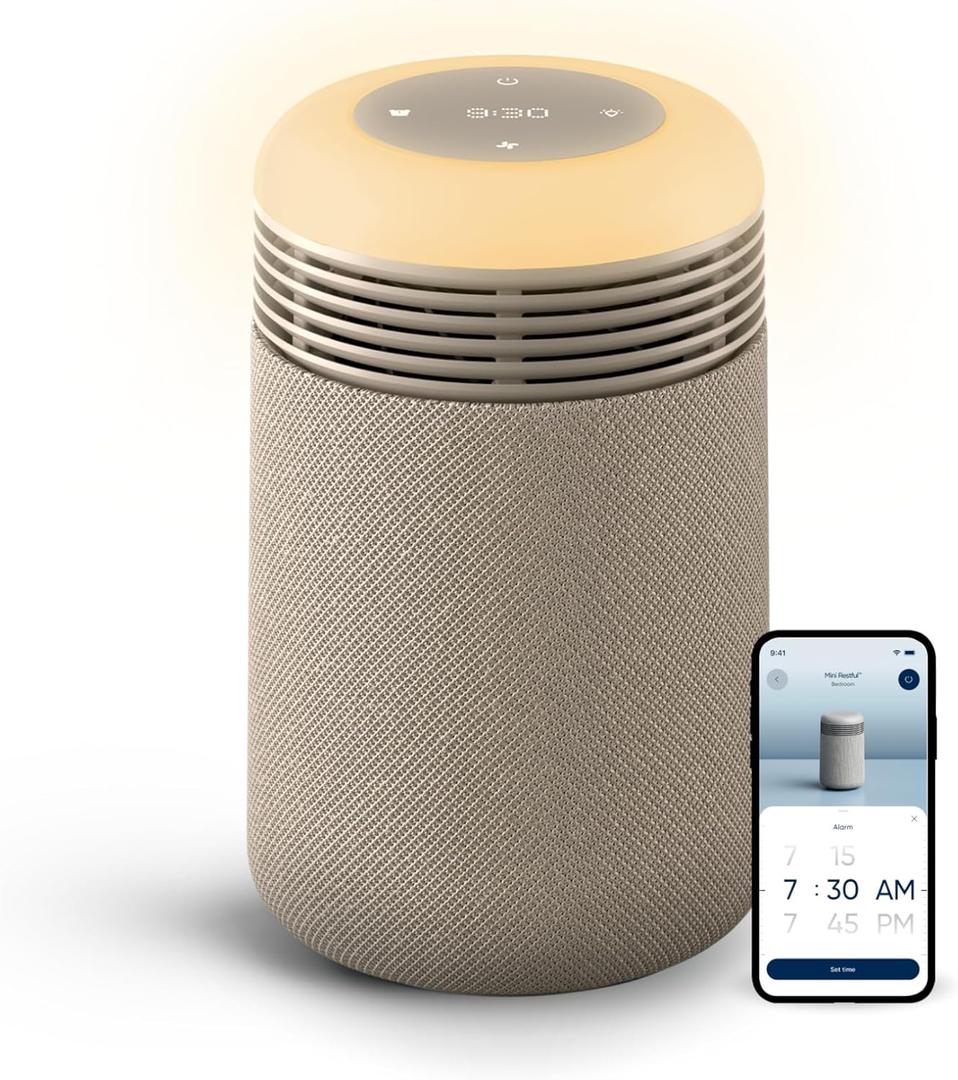 BLUEAIR Air Purifier & Sunrise Alarm Clock for Bedroom, Nursery HEPA, HEPASilent, Wake-Up Light, White Noise & Soothing Sounds for Natural Sleep, USB-C, Mini Restful