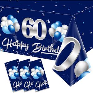 3 Pack Blue Silver 60th Birthday Tablecloth Decorations for Men, Navy Blue Happy 60 Table Cover Party Supplies, Sixty Years Old Birthday Disposable Table Cloth for Indoor Outdoor