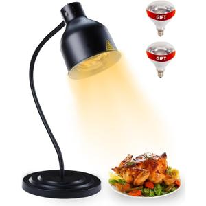 Food Heat Lamp: [3 Heating Bulb Included] [Steady Heating] Heat Lamp for Food, Commercial Food Warmer Lamp for Food Catering Food Warming Lamp for Buffet Parties (Black, 32" H/1Head)