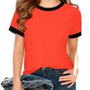 ZDC Girls Athletic Shirts Kids Summer Short Sleeve Workout T Shirt Quick Dry Tops Color Block Gym Yoga Tee Bright Orange, 11-12 Years old