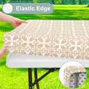 misaya Picnic Table Cover with Bench Cover, Waterproof Elastic Fitted Tablecloth for 5 Foot Tables, Rectangle Washable Polyester Tablecloths for Picnic, Camping, Outdoor (Khaki, 30" x 60")