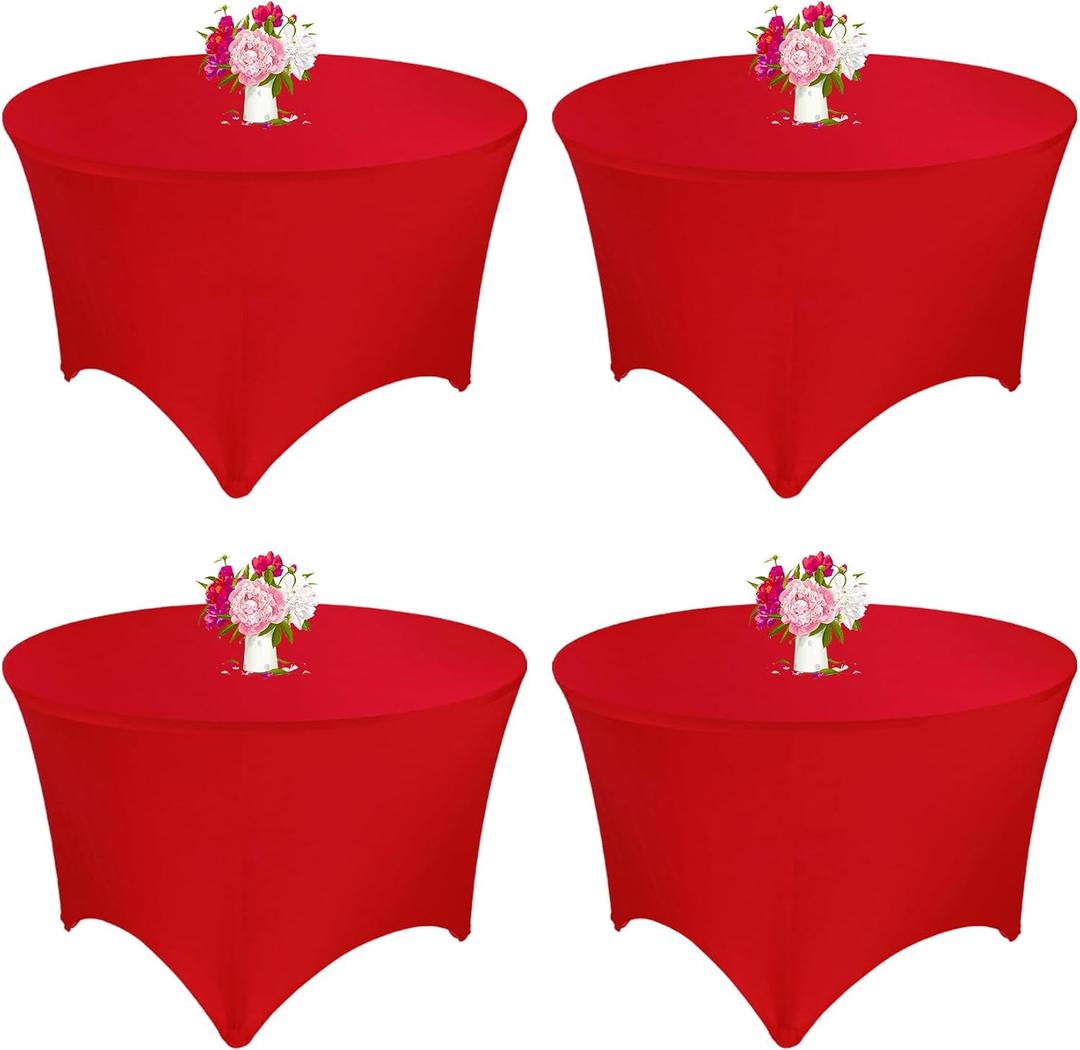 4 Pack 5FT Round Spandex Tablecloth 60" Round Elastic Table Cover Washable Wrinkle Resistant Fitted Table Cloth for Wedding Party Birthday Banquet Bar Events(Red)