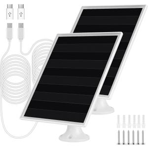 6W Solar Panel Charger, Solar Panel with Micro USB & USB-C Port for DC 5V Outdoor Rechargeable Battery Camera, IP66 Waterproof, 360 Adjustable Security Mount, 2PC