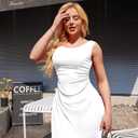 HYZ Women's Sexy Sleeveless Boat Neck Off The Shoulder Ruched A Line Stretch Comfort Mini Dress (Black, M)