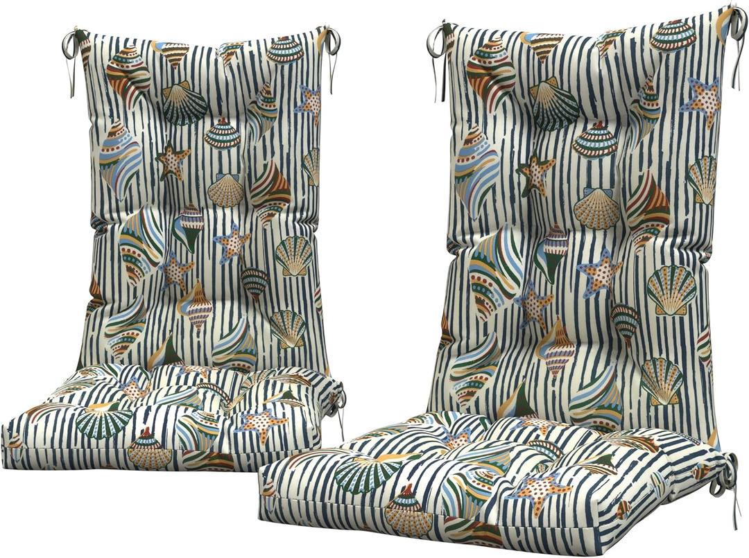 Set of 2 Rocking Chair Cushions for Outdoor/Indoor Use, Water Repellent Tufted Chair Pads, 19"x19" Thick Rocking Seat Cushions Set for Patio,Porch Rocker - Crayon Shells, 19"x19"seat/24"x19" Back