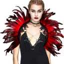 L'VOW Victorian Natural Feather Poncho Capelet Shrug Wrap Lace Collar Shoulder Halloween Witch Shawl Costumes (Red)