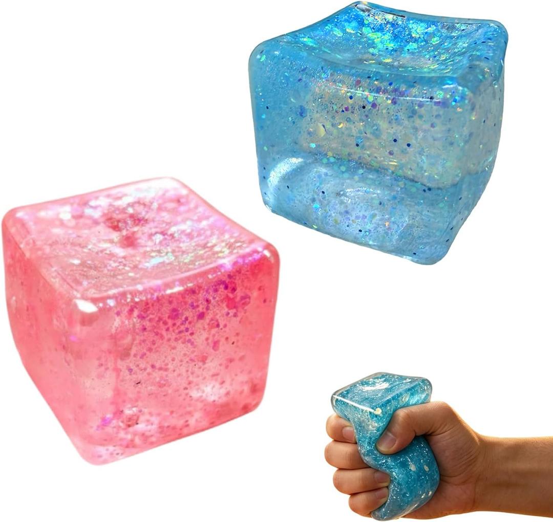 Premium Block Cube Squishy – Ice Cube Squishies for Adults, Squishy Cube, Stress Cube (Blue & Pink)