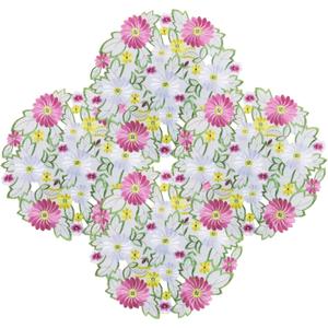 AMARED Spring Daisy Placemats Set of 4 Embroidered Flowery Applique Floral Cutwork Table Mats for Home Decoration (Round 14 Inch)