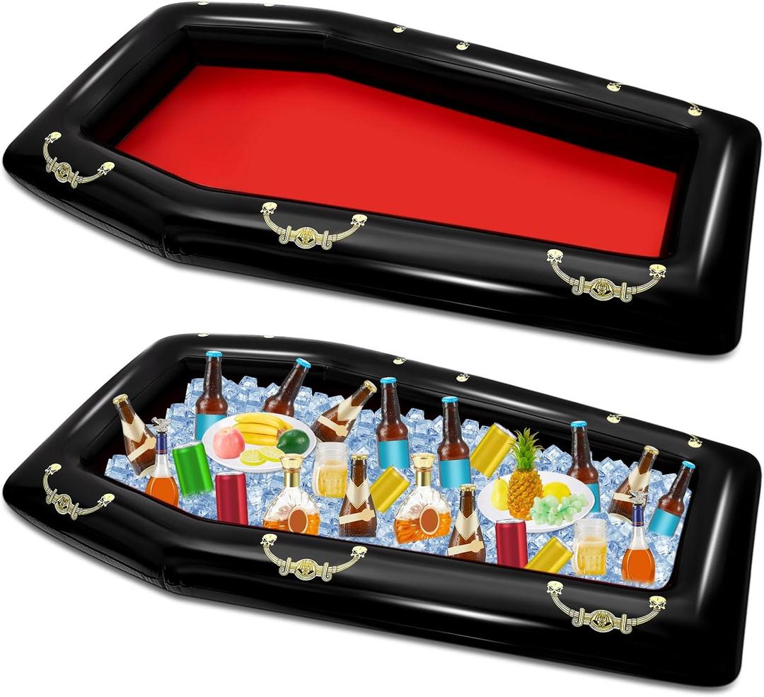 Aoriher 2 Pack 52 Inch Inflatable Coffin Cooler Fake Coffin Floatie Drink Ice Chest Buffet Bucket Beverage Cooler for Summer Pool Picnic Barbecue Supplies Halloween Holiday Party Decoration (Red)