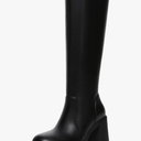 Athlefit Black Knee High Boots for Women Platform Tall Boots Fashion Square Toe Chunky Heeled Booties, Size 6.5