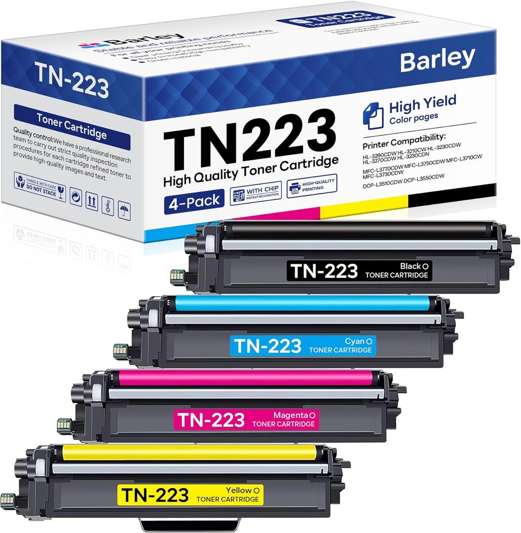 TN223BK/C/M/Y Toner Cartridge 4 Pack Compatible TN223 4PK TN223BK/C/M/Y Ink Cartridges Replacement for Brother TN223 Black Cyan Magenta Yellow Toner Cartridges Set: TN2234PK