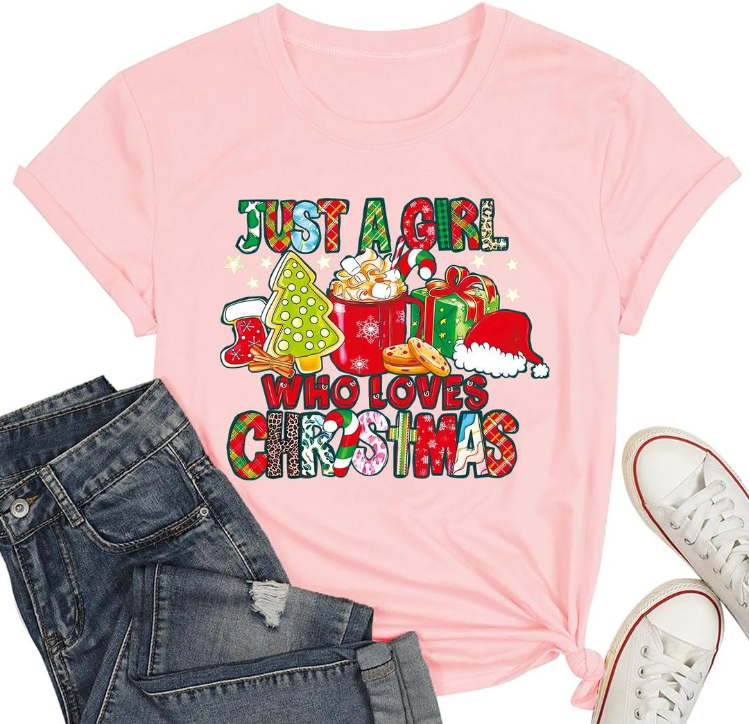 Christmas Shirts for Women Nurse Christmas T-Shirt Xmas Nursing Tee Nurse Vacation Tops (Pink, S)