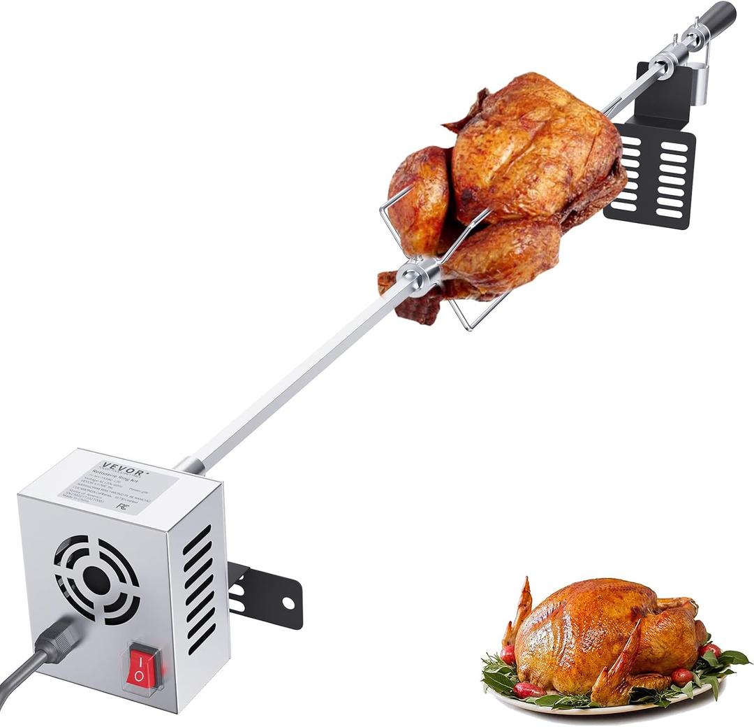 VEVOR Universal Grill Rotisserie Kit for Grills, Electric BBQ Grill with 110V 9W Motor, Stainless Steel Automatic Grilling Kit, Heavy Duty 32"/39" Hexagon Spit Rod, 26 lbs Capacity Grill Attachment (Straight)