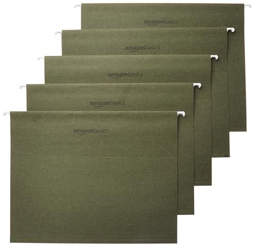 Amazon Basics Hanging File Folders with Adjustable Tabs, Sturdy Expandable Document Organizer, Letter Size 8.5x11 inch, Green, 25-Pack