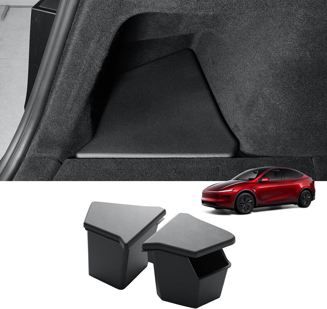 LUCKEASY Rear Trunk Storage Bins Fit for Tesla Model Y Juniper 2025 2026 Standard & Premium & Performance Trunk Side Storage Box with Lids Rear Cargo Garbage Bins Juniper 2026 Accessories Black TPE