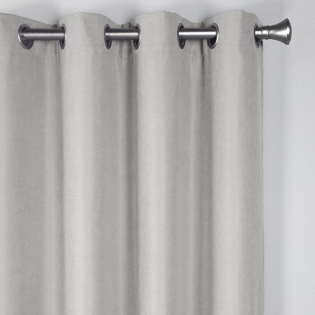 SUN+BLK Nantes Luxury Insulated Total Blackout Grommet Single Curtain Panel, Noise Reducing, Light Blocking, Light Grey, 52x63