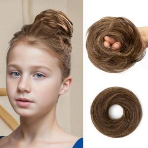 Highlight Brown Hair Bun, Messy Bun Hair Piece, Soft Fluffy Elastic Scrunchie, 30s Easy Updo for Women & Kids, Ideal for Daily Wear, Ballet, Dance & Office Use