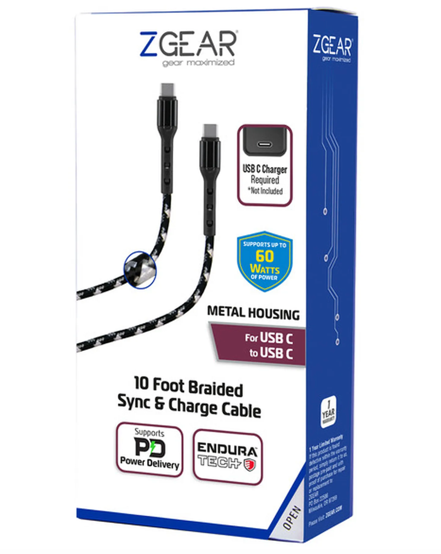 ZGEAR Metal Housing For USB C 10 Foot Braided Sync & Change Cable