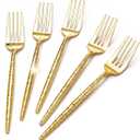 U-QE 180 PCS Gold Plastic Forks - 7.7 Inch Hammered Heavy Duty Plastic Forks - Elegant Gold Plastic Silverware - Perfect for Parties & Weddings and Other Daily Events