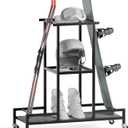 Standing Ski Storage Rack, Holds Snowboards & Skis, 3-Tier Organizer for Gear, Black - Ski Rack for Garage with Anti-Slipmat