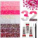 25000Pcs 32 Types Pink Jelly Resin Rhinestones for Bedazzling, Multicolor Flatback Gems for Crafting, Bedazzler Kit with 3Pcs B7000 Jewelry Glue for Clothes Shoes Nail Book Diamond Art (Ultra Large Pack + 3pcs Glue)
