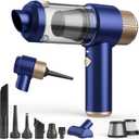 Vizeusvac Car Vacuum Cleaner, 16000PA Mini Car Vacuum Cordless Powerful, 7 in 1 Portable Handheld Vacuum Cordless with LED Light, Dual Filters, One-Touch Empty for Pet Hair, Home, Office (Blue 2)