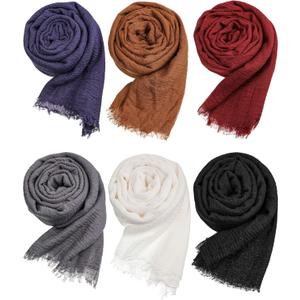 Geyoga 6 Pcs Women Scarf Shawl Hijab Scarfs Cotton Blend Shawl Crinkle Wrap Head for Seasons (Classic Colors)