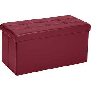 COSYLAND Ottoman Bench with Storage 30x15x15 inches White Ottoman for Room Folding Leather Footrest Footstool Rectangle Collapsible Furniture with Lid for Bedroom Living Room Burgundy