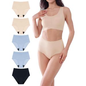 AIRCUTE Washable Urine Absorbency Incontinence Underwear for Women Bladder Leak Proof Cotton Panties 60ML 5 Pack(Tricolor, 2X-Large)