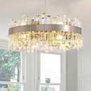 Siljoy Modern Crystal Chandelier 12-Light Brushed Nickel Luxury 2-Tiers K9 Crystal Raindrop Chandelier Dimmable Crystal Ceiling Light for Dining Living Room Kitchen Entryway Foyer D23.6''