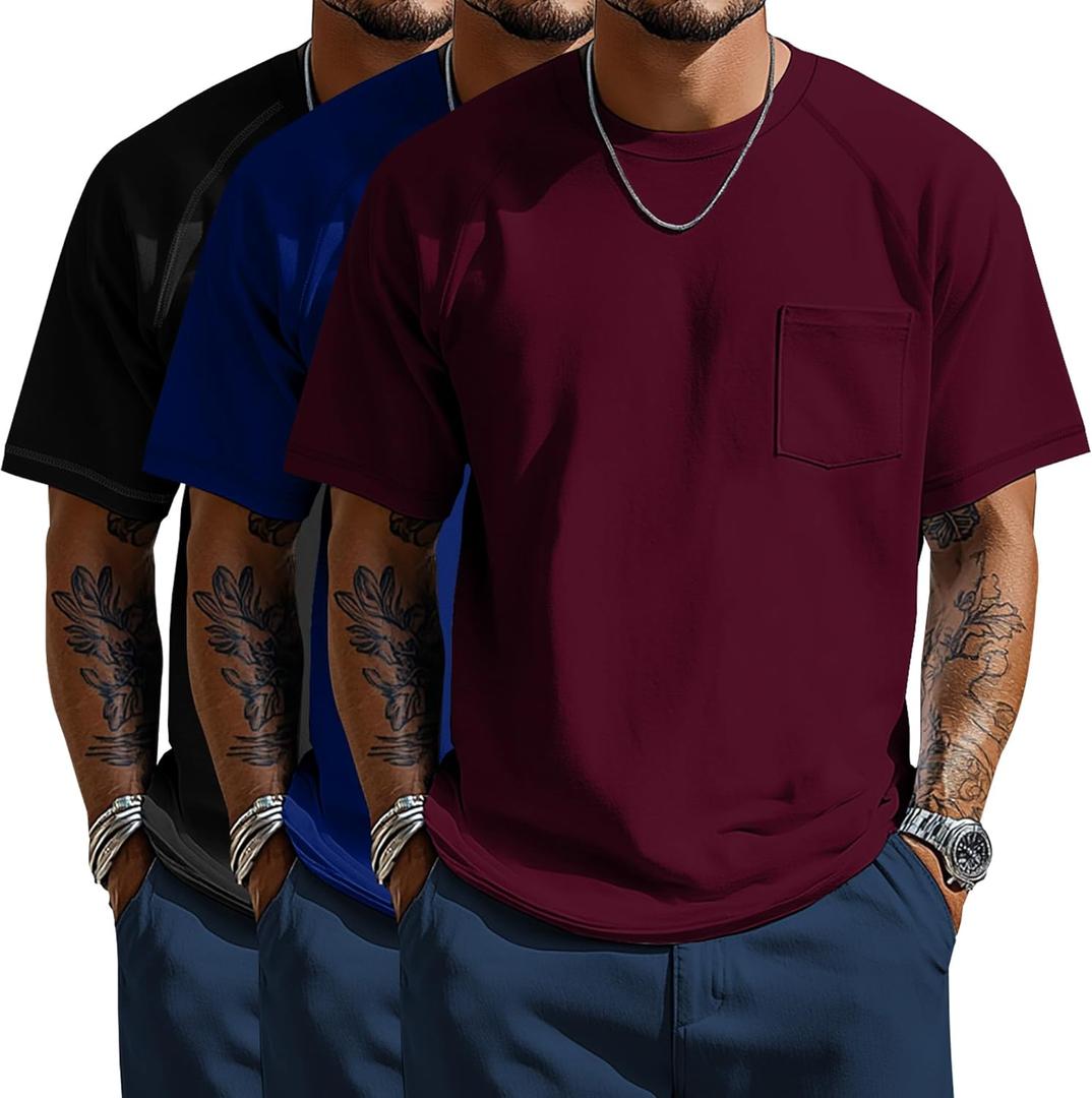 Neer 3 Pack Big and Tall Shirts for Men with Pocket XL-5XL Plus Size Crew Neck Raglan Short Sleeve Summer Casual T Shirts Tee (4X-Large, Red, Blue, Black)