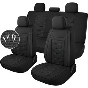 CAROMOP Breathable Car Seat Covers Full Seats,3D Air Mesh Cloth Seat Covers for Cars, Split Bench Compatible Car Interior Covers, Universal Fit Most Car Sedan Truck SUV(Black)