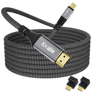 USB C to HDMI Cable 15 FT, 4K Type-C to HDMI Braided Cord, [Thunderbolt 3/4 Compatible], for iPhone 15 Series, MacBook Pro/Air, iPad Pro, Galaxy S23, Note 20, Surface, Dell, HP, with 2 HDMI Adapters