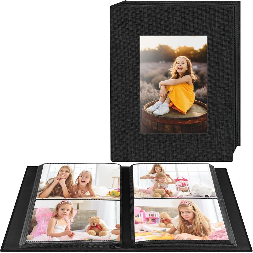 4x6 Photo Album Book, Small Photo Album Holds 200 Pockets, Black Picture Albums for 4x6 Photos, Slip-in Photo Books for Family Friends Wedding Graduation Birthday