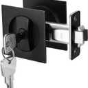 Pocket Door Lock with Key, Matte Black Pocket Door Hardware Square Door Lock for Privacy Sliding Door Bifold Door Locks Pocket Door Pull Handles Replacement Hardware
