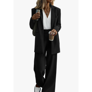 KIRUNDO Women Suits 2 Piece Set Business Casual Dressy Oversized Blazer Jacket and Wide Leg Dress Pantsuits Formal Outfits, Large